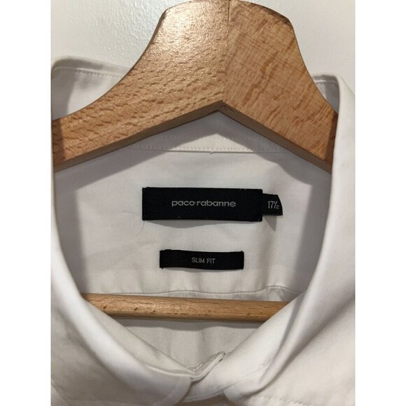 Paco Rabanne White Slim Fit Button-Up Long Sleeve Shirt Men's Size 17.5 - Picture 4 of 8